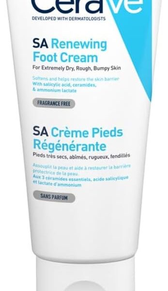 CeraVe SA Renewing Foot Cream, With salicylic acid, 3 essential ceramides & ammonium lactate, For extremely dry, rough, and bumpy feet, 88 ml/3 oz