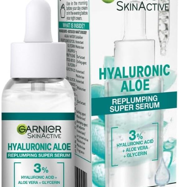 Garnier SkinActive Hyaluronic Acid Super Serum, Replumps & Hydrates, Strengthens Skin Barrier, With 3% Hyaluronic Acid, Aloe Vera & Glycerin, 30ml
